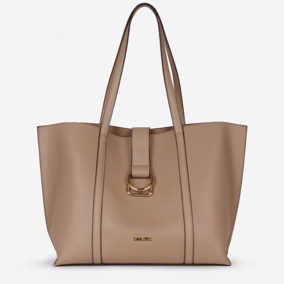 NWT Tan Vegan Leather Tote Shoulder Bag Handbag - Picture 1 of 6